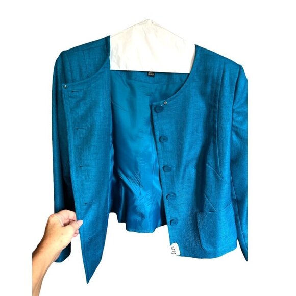 Sag Harbor Suit Womens 2 Piece Skirt Suit Peacock Deep Aqua Textured Size 14P - Picture 5 of 16